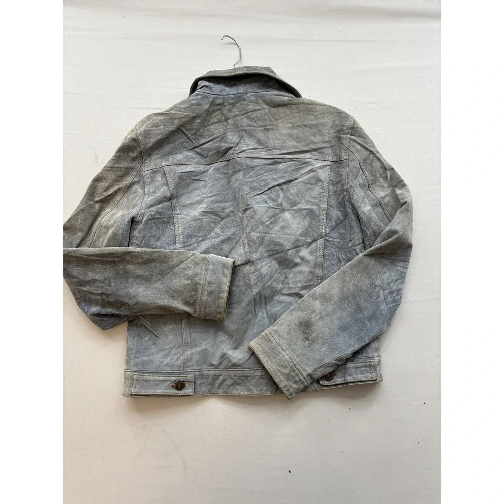 Austin Clothing Co Womens Genuine Leather Jacket Light Blue Gray Trucker Small